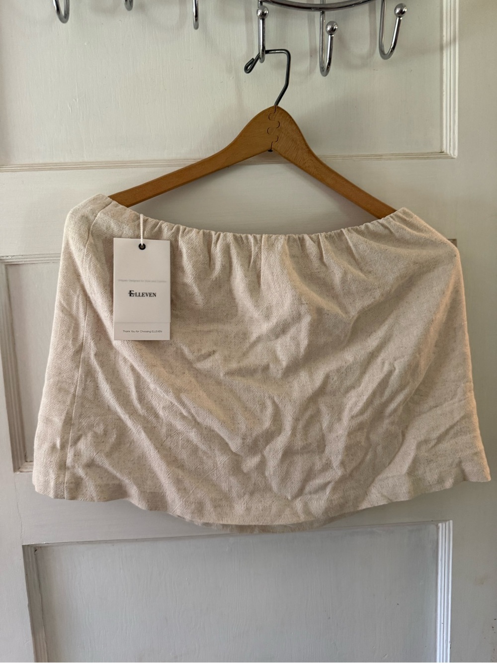 Cream Linen Blend Mini Skirt with Elastic Waist